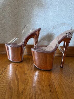 Hella Heels Liquid Rose Gold Metallic Platform Stilettos